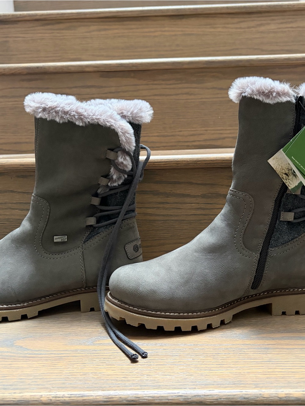Remonte Grey Faux-Fur Cuff Lug Sole Winter Boots